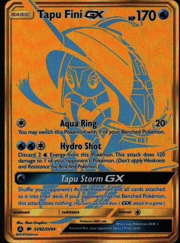 Tapu Fini GX Shiny Holo Rare Hidden Fates Shiny Vault SV92/SV94 Water Pokemon Ca