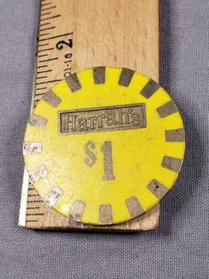 Harrah's Casino Reno Lake Tahoe Nevada NV $1 Chip PMSC Brass 1980s B26