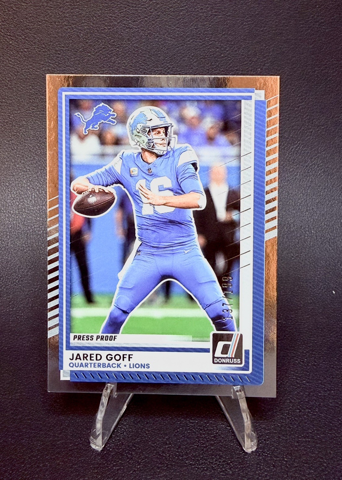 2025 Donruss Jared Goff Silver Foil Press Proof /199 #220 Lions Color Match