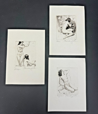 Morris Henry Hobbs  Etching Nude Female Woman Collection Signed Alone Sun Daydre