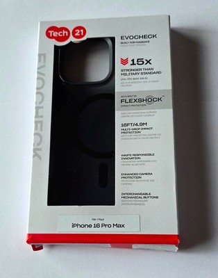 NEW Original Tech21 EVOCHECK Magsafe Case Apple iPhone 16 Pro max -Smokey Black