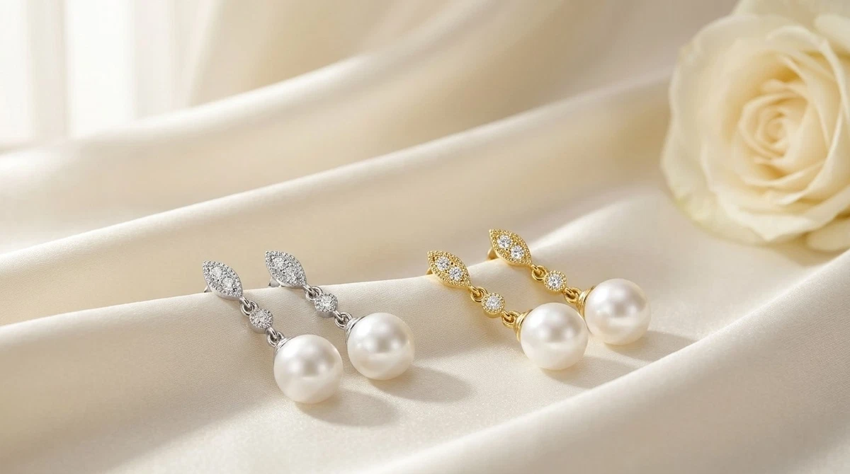 14K Yellow Gold Freshwater Cultured Pearl & Diamond Earrings 9-10mm 0.11 ct tw