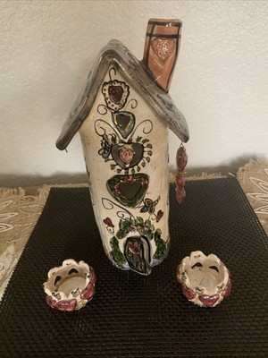 Blue Sky Clayworksheather Goldminc Butterflies Hearts Flowers Candle Holder