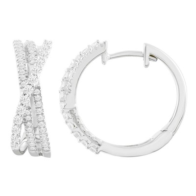 Damen Creolen 0,50ct natürlicher runder Diamant Weißgold