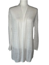NIC  ZOE Long Cardigan Duster Open Front White Med NO MATERIAL TAG-Linen Blend