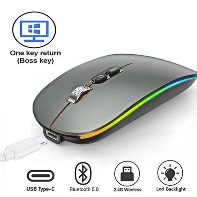 Dual Mode Bluetooth Wireless Mouse 2.4G Type-C Rechargeable Silent Backlit PC