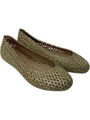 Melissa Flats Size 5 Jason Wu Shoes Gold Jelly Ballet Glitter Slip On Shoes NEW
