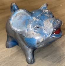VINTAGE 1950s Cast Aluminum Piggy Bank Greater BELLEVILLE Savings & LOAN Blue