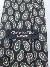 Vintage Christian Dior Monsieur Black Silk Tie Paisley Pattern Made in USA