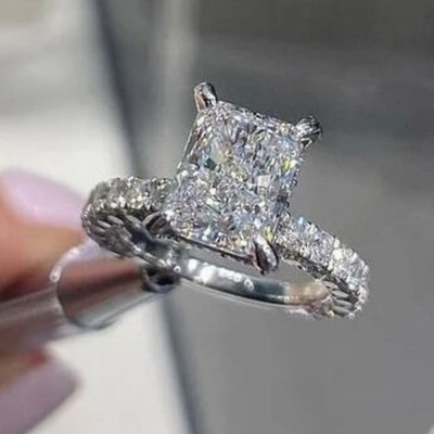 3.50CTW Radiant D Moissanite Anniversary Gift Ring For Her 14k White Gold Plated