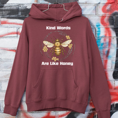 Kind Words Are Like Honey Hoodie Cute Cartoon Bumble Bee World Bee Day Gift