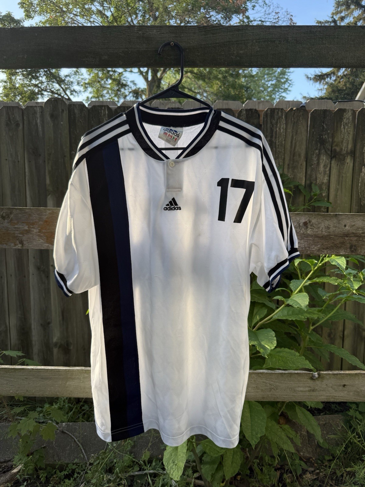 Adidas Vintage Soccer Jersey Size XL Number 17 White/blue Made In Malaysia