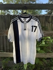 Adidas Vintage Soccer Jersey Size XL Number 17 White/blue Made In Malaysia