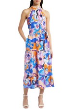Eliza J Womens Floral Tiered Midi Cocktail Dress 6 Blue Multi - NWT $158