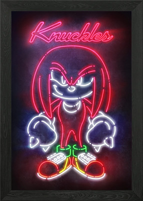 Knuckles the Echidna Neon Glow gerahmtes Wandbild Poster Leinwanddruck Bild