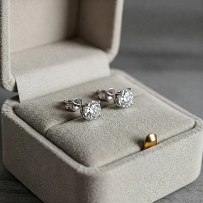 14k Solid White Gold 2TCW Round Natural Diamond Push Back Stud Earrings