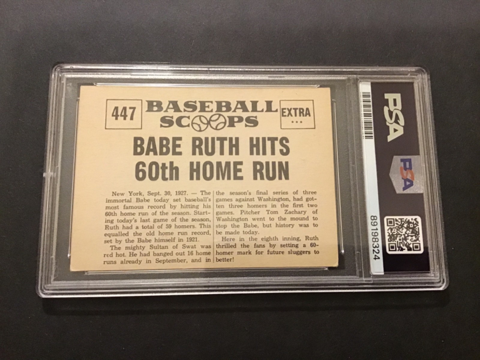 1961 Nu Card Scoops Babe Ruth Hits 60 Home Run PSA 4 Yankees view 2