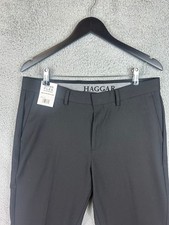 Haggar Pants Men  s 34X30 Black Superflex Waistband Ultimate Travel Khaki New