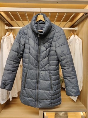 MARKS AND SPENCER COAT JACKET UK 10 ZIP CHARCOAL QUILT PADDED FUNNEL NECK WOMENS