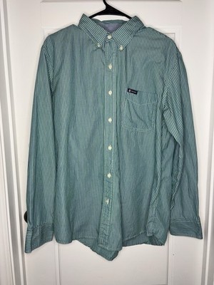 CHAPS RALPH LAUREN Button Down Shirt Men's Sz Large Green Striped Classic Preppy