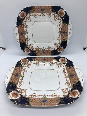 Two Vintage Melba Bone China 1930s Imari Cobalt Blue and Rust Cake Biscuit  Plate UK