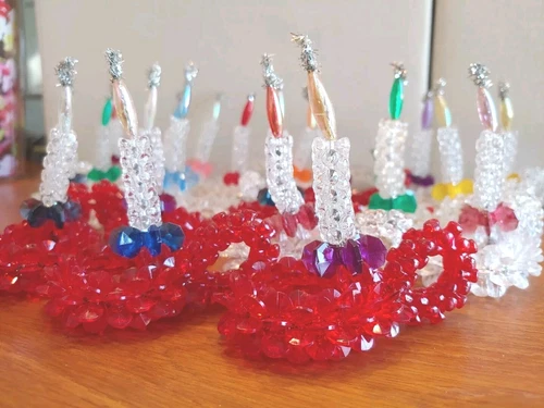 20 Vtg. Christmas Ornaments - Tri Bead Plastic Beaded Handmade Candles