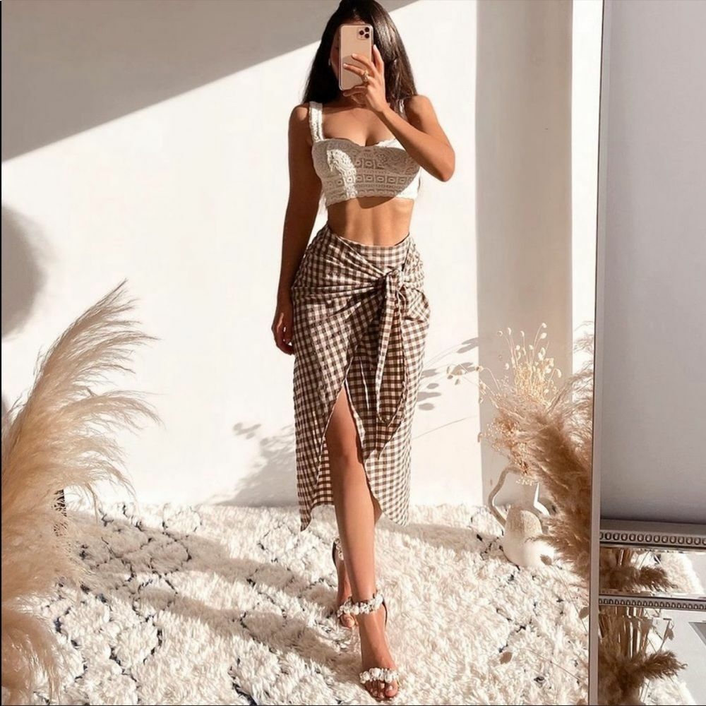 Zara Gingham Wrap Skirt Black/white color | eBay