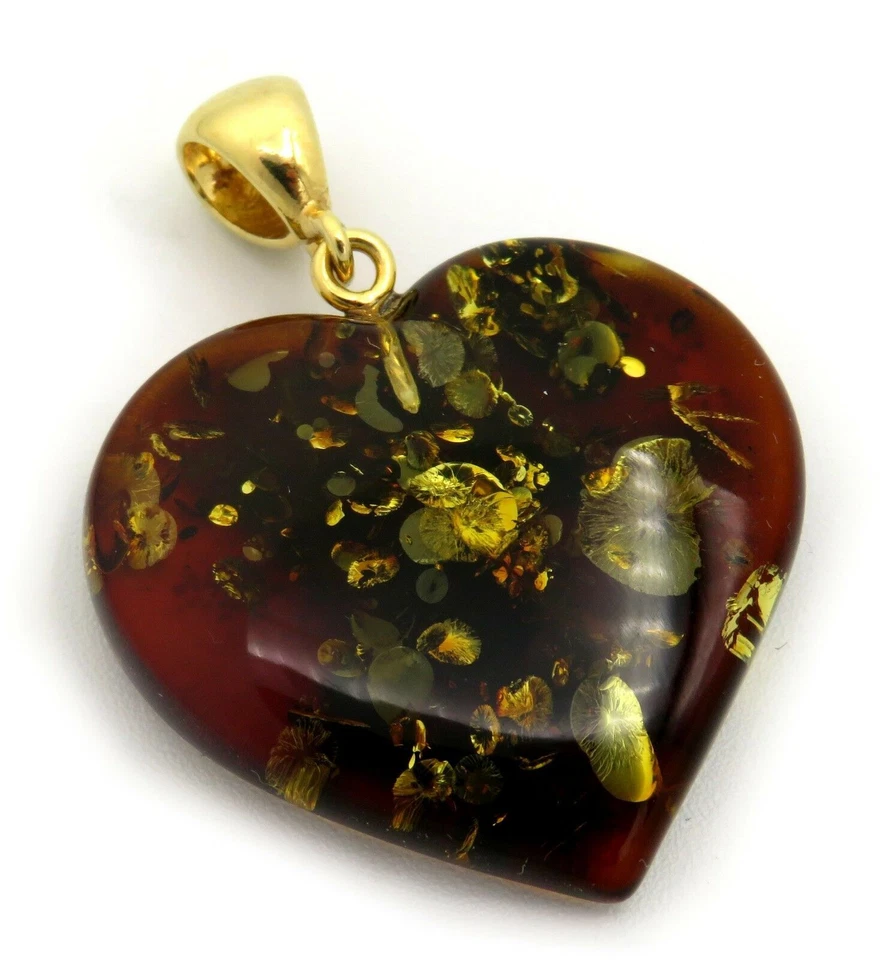 Nuovo Ciondolo Vero Ambra Naturale Verde Mar Baltio Cuore Con Silberschlaufe 925 - Immagine 3 di 4