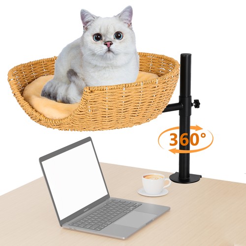 Cat Desk Bed, Adjustable Height, 360 Rotating cat Desk Bed