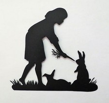 Cricut Girl Feeding Bunny Easter Silhouette Die Cut Scrapbook Embellishment