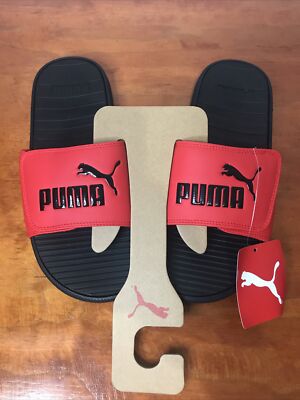 PUMA Cool Cat Slides Black High Risk Red Black Logo Men s Size 8 NWT Sandals