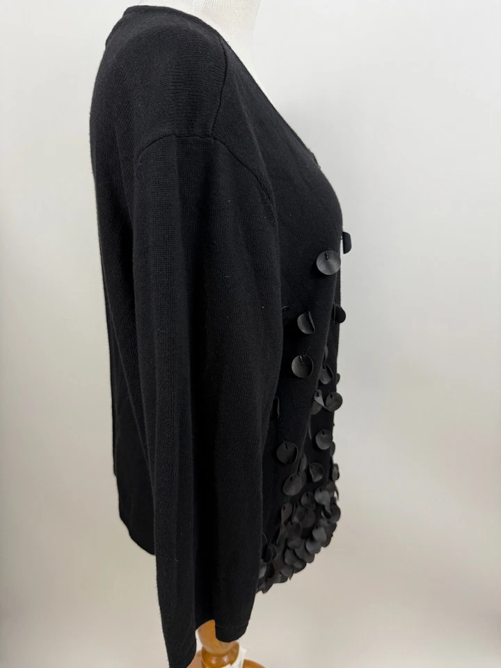 Cárdigan Suéter CHICO'S Negro Punto Disco Mezcla Algodón Cremallera Talla 3 Para Mujer XL NUEVO Foto 2 de 3