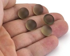 5 pcs Sea Glass Grey Czech Round FlatBack Cabochons 120CB CAB73-07 12mm