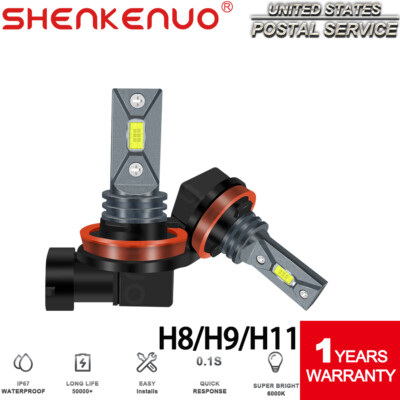 2x LED Fog/Driving Light Bulbs H8 H9 H11 Fog Light White 6000K High Power Lamp