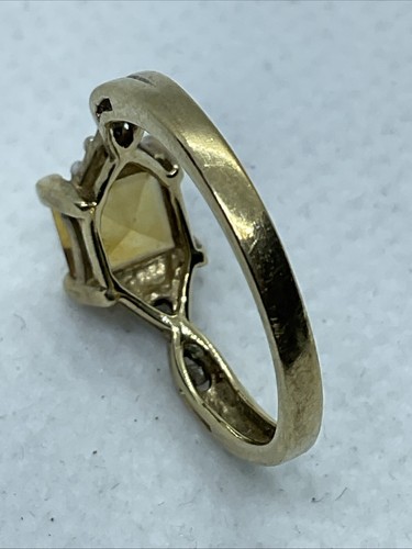 CUTE Solid 10K Yellow Gold Citrine & Diamonds Ladies Ring 1.8gr. Size 4.5 - Picture 10 of 22