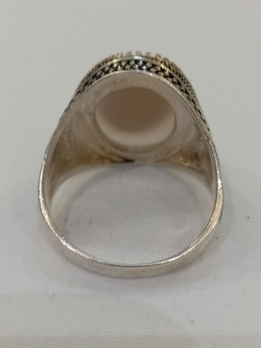 Men's 925 Silver Engraved Ring Natural Agate,Amazing Aqeeq Gift عقيق جزع فحل - Picture 9 of 12