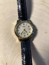 Timex Indiglo Black & Gold Tone Faux Alligator Band Womens Wristwatch WR30m