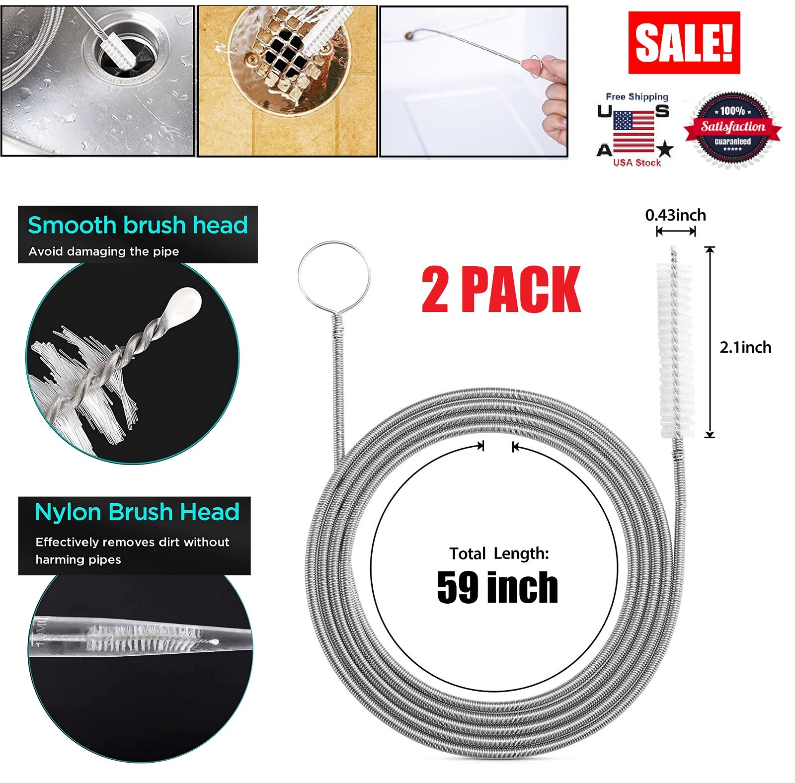 2Pcs Drain Brush Flexible Feeding Tube Brush Slim Cleaning Brush Hose ...