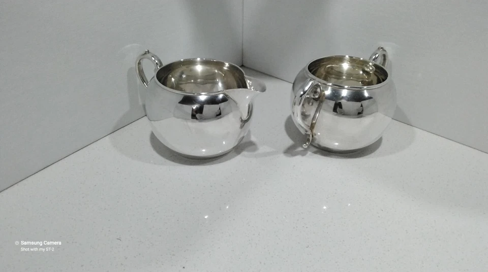 Azúcar y crema vintage Manchester 897 de plata de ley 925 con borde 153,61 g Foto 2 de 4