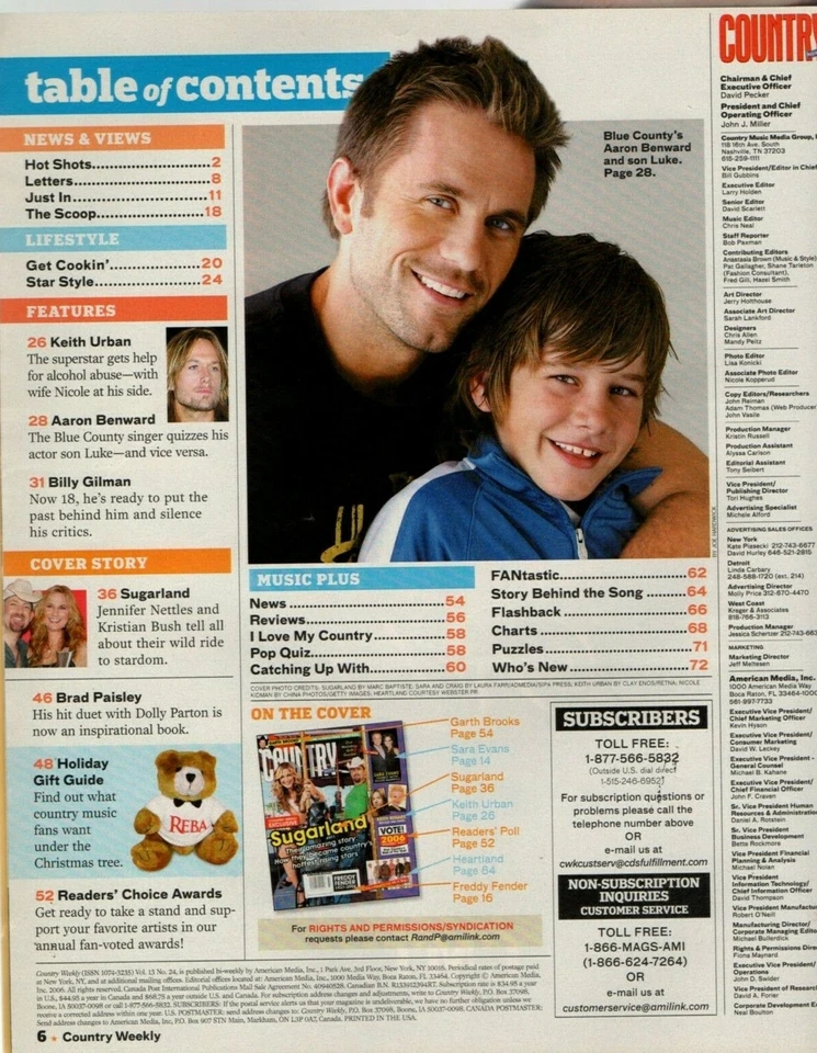 Country Weekly Magazine November 20 2006 Sugarland Keith Urban Brad Paisley - Image 2 of 3