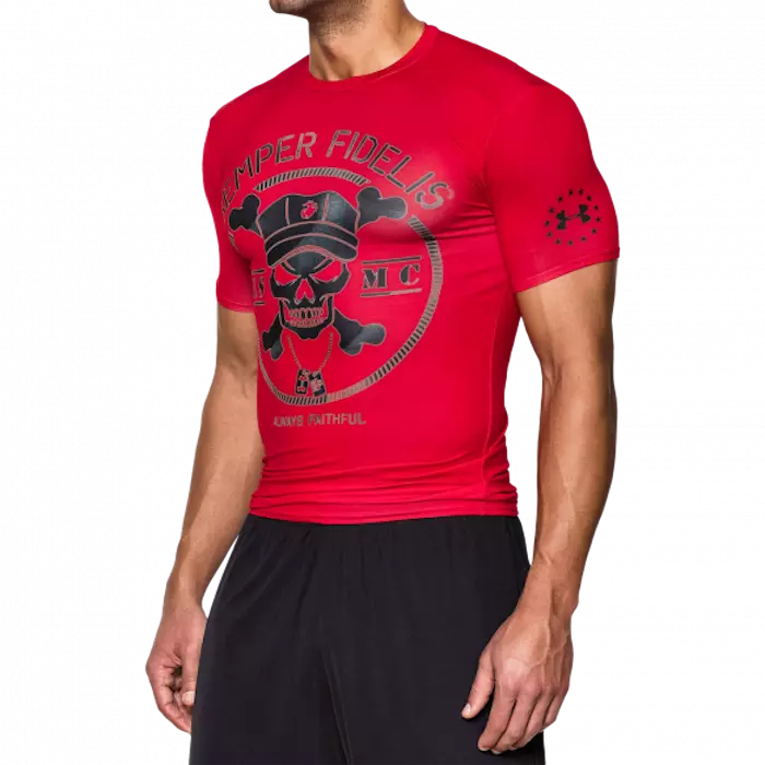 Camisa roja de compresión Under Armour Marine USMC Freedom Semper Fidelis