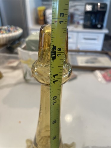 yellow glass fluted vase Sold As Is Missing Bottom Piece - Picture 7 of 8