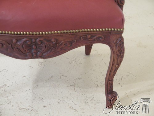 48320EC: Pair OLD HICKORY Tannery Leather Carved Walnut Arm Chairs - Picture 4 of 12