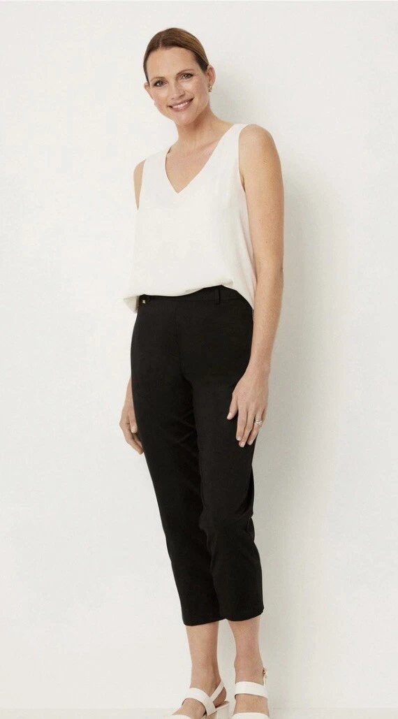 Ladies Wallis Side Zip Stretch Cropped Trousers Black 12 Brand New With Tags