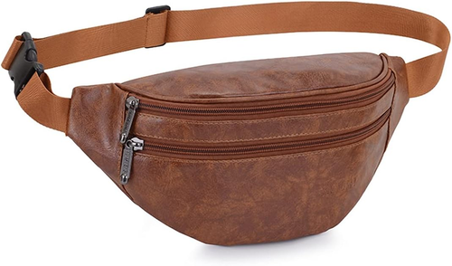 Leather Fanny Packs for Men Women, Brown Belt Bag Fashionable Waist Pack Sling C - Picture 11 of 12