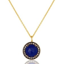 Natural Blue Aventurine Gemstone 925 Silver CZ Chain Pendant Jewelry