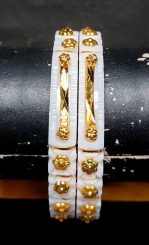 2-teiliges bengalisches Hochzeit 2,6 Zoll modische Armbänder goldgefüllt indisches Churi-Set jas58 - Bild 1 von 9