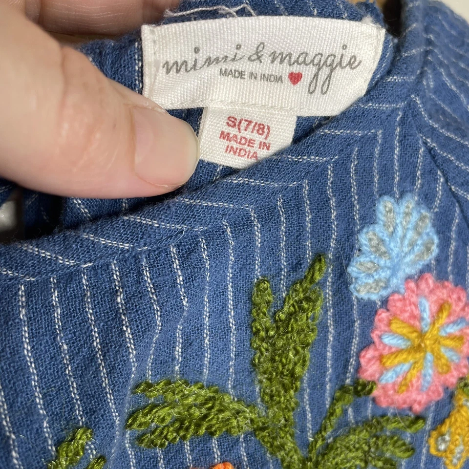 Vestido Mimi & Maggie Niñas S 7/8 Floral Bordado Índigo Patchwork Coleccionar Foto 4 de 4