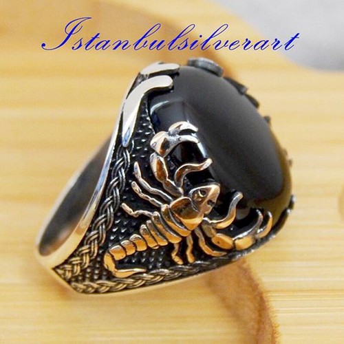 Ring Size 6-12 Elliptic Carving Amber Filled Vintage Punk Men Women - Picture 9 of 25