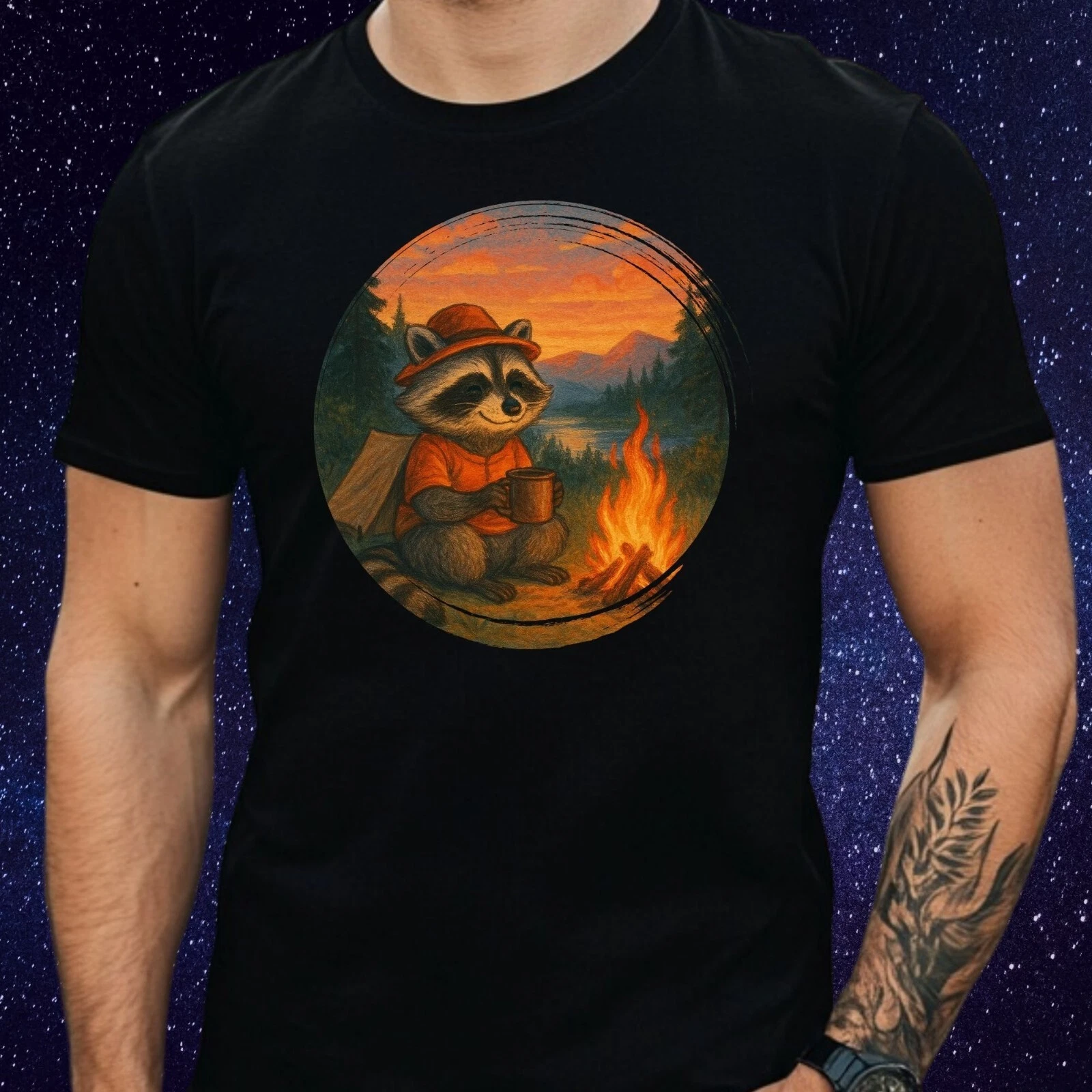 Mens Camping Raccoon Print Cotton T-Shirt Size S to 5XL
Opens in a new window or tab